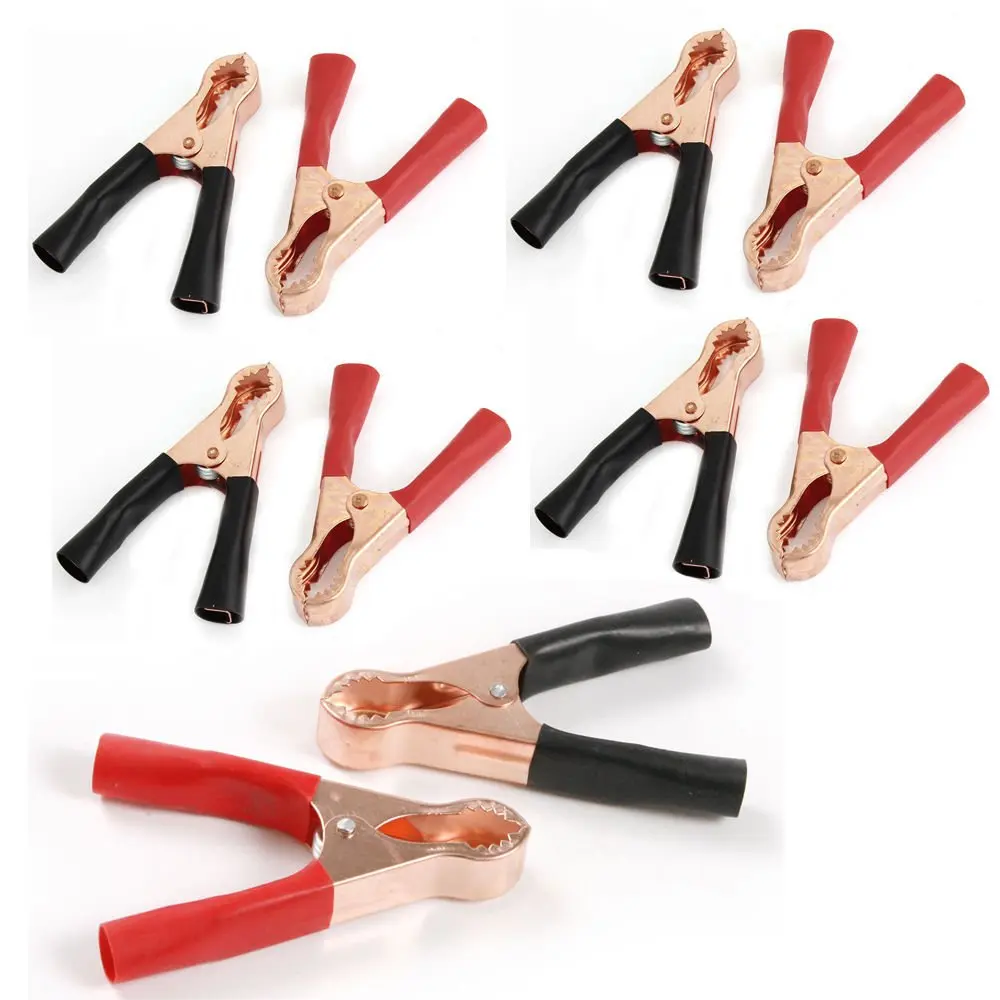 2Pcs 50A Red + Black 80mm Crocodile Car Caravan Van Battery Test Lead Clips Alligator Clips Connector Plug Power