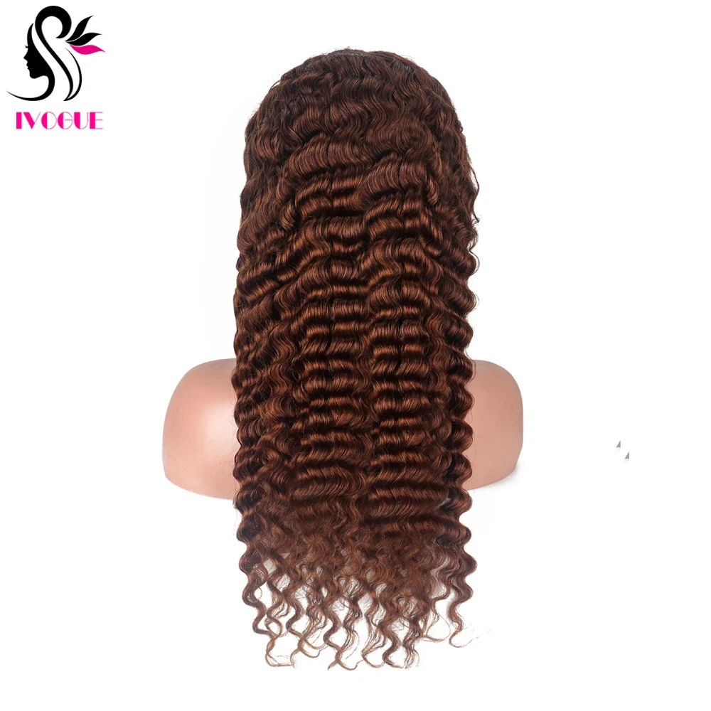 Human Hair Wig Chocolate Brown Full Lace Wig Human Hair Peruvain Remy Hair Transparent Lace Front Wig Deep Wave Pre Plucked