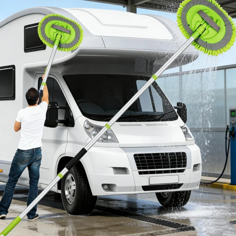 1 Set grüner Autowaschmopp mit ansteckbarem Bürstenkopf, extra langer Autoreinigungsmopp, 4-teiliger abnehmbarer Chenille-Mopp, auch für die Haushaltsreinigung geeignet, multifunktionaler Reinigungsmopp
