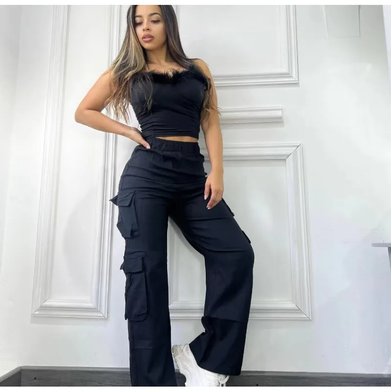New Straight Cargo Pants Women High Waist Baggy Trousers Casual