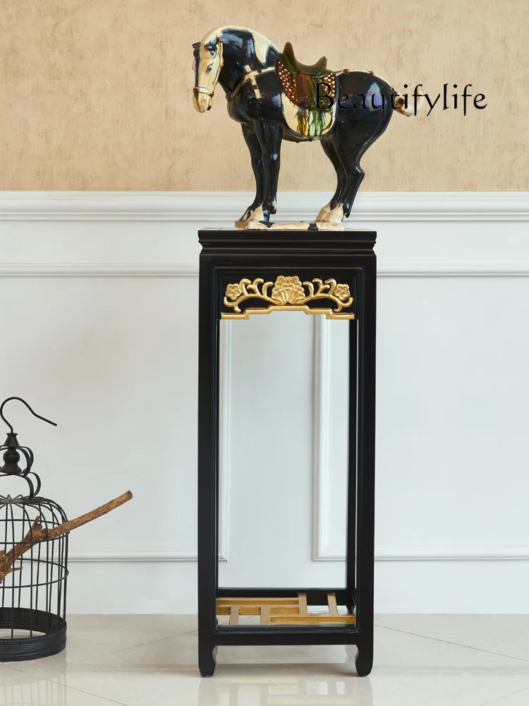 

Modern New Chinese Style Solid Wood Carving Gold Decoration High-Leg Flower Rack Storage Rack Indoor Bonsai Rack