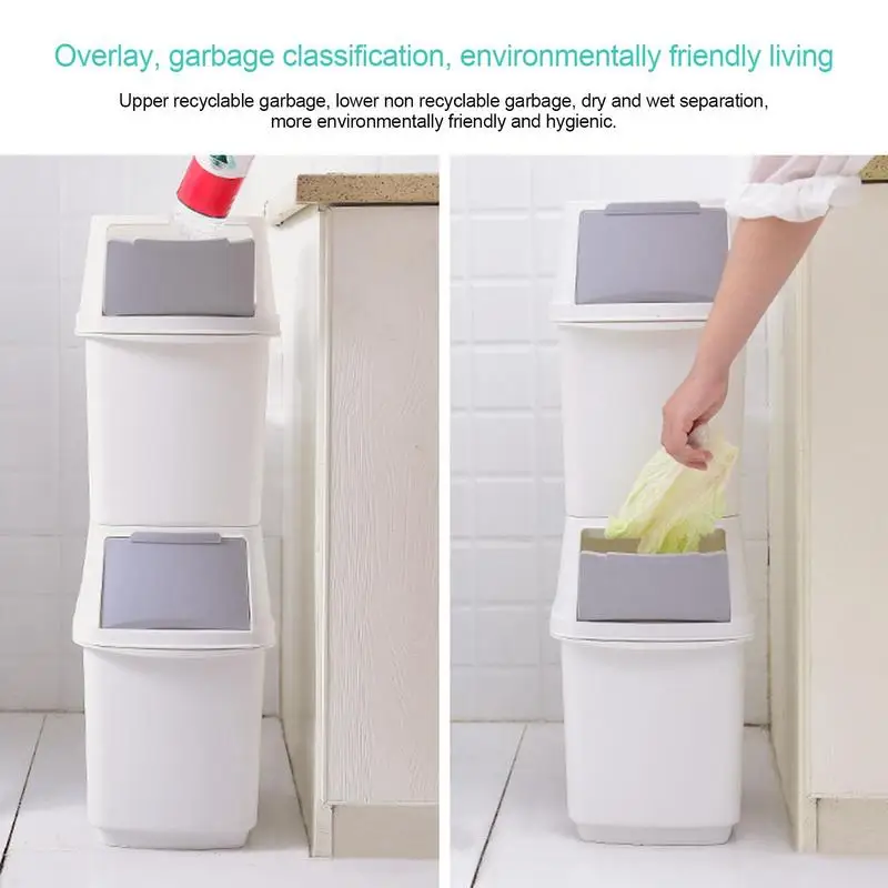 2pcs Household Trash Cans Bathroom Trash Bin 15L Large Capacity Stackable Waste Bin Multifunctional Garbage Box For Home Kitchen