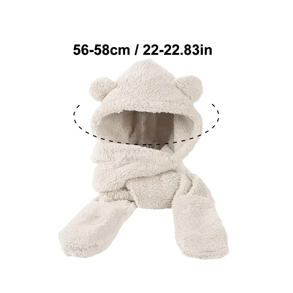 Cute Bear Ear Hat Fashion Winter Warm Comforts Polyester Thickened Plush Hoodie Hat Scarf Gloves Set Girl Kawaii Warm Casual