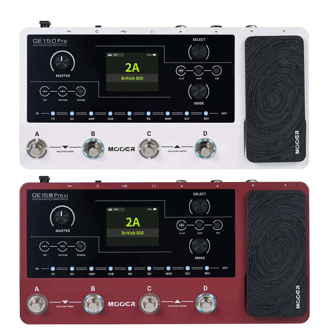 Guitar Effect Pedal MOOER GE150 Pro/Pro Li New Amp Modelling Multi Effects Built-in 9 hrs Battery with 4 Footswitches IR Loader