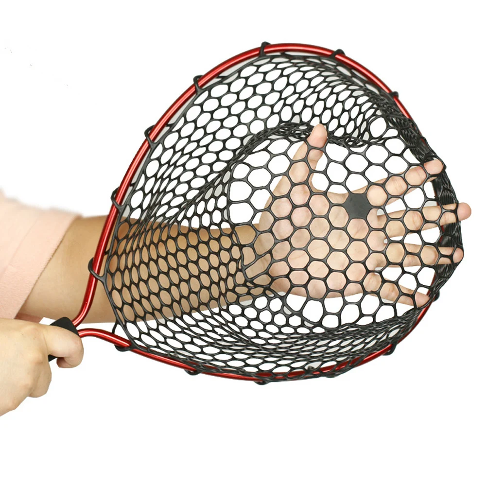 Soft Silicone Fishing Landing Net Aluminium Alloy Pole Fishing Tools Small Hand Mesh Foldable Casting Network Trap Nets fishing landing net fishing net fishing traps