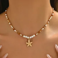Collier bohème avec pendentif étoile de mer pour femmes, perles de riz, fait à la main, Imitation de perles colorées, ras du cou, bijoux de plage d'été 3