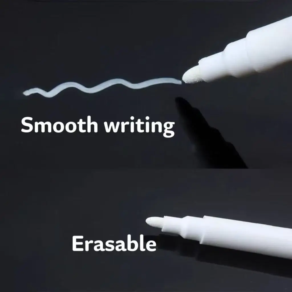 12Pcs 흰색 액체 분필 마커 분진이 없는 세척 가능 지울 수 있는 펜 칠판 유리창 사무실 교실 교사 용품