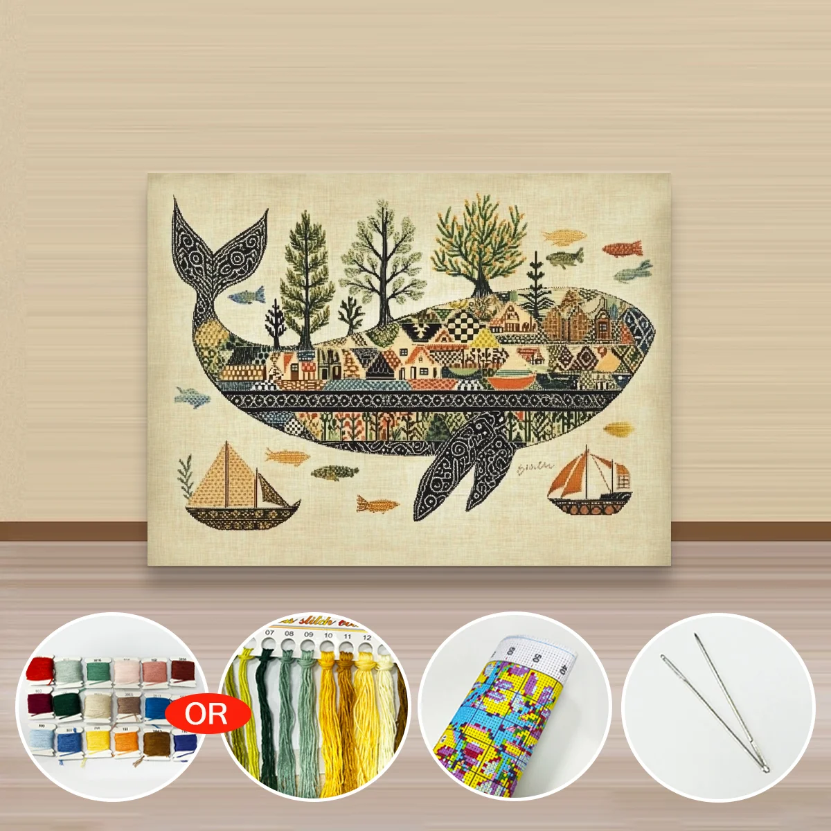 1 Stück 30X40CM/11,8X15,7 Zoll, 11CT/14CT Kreuzstich-Set DIY Valentinstag-Geschenk Stickerei-Set für Festlichkeiten, Wal-Welt