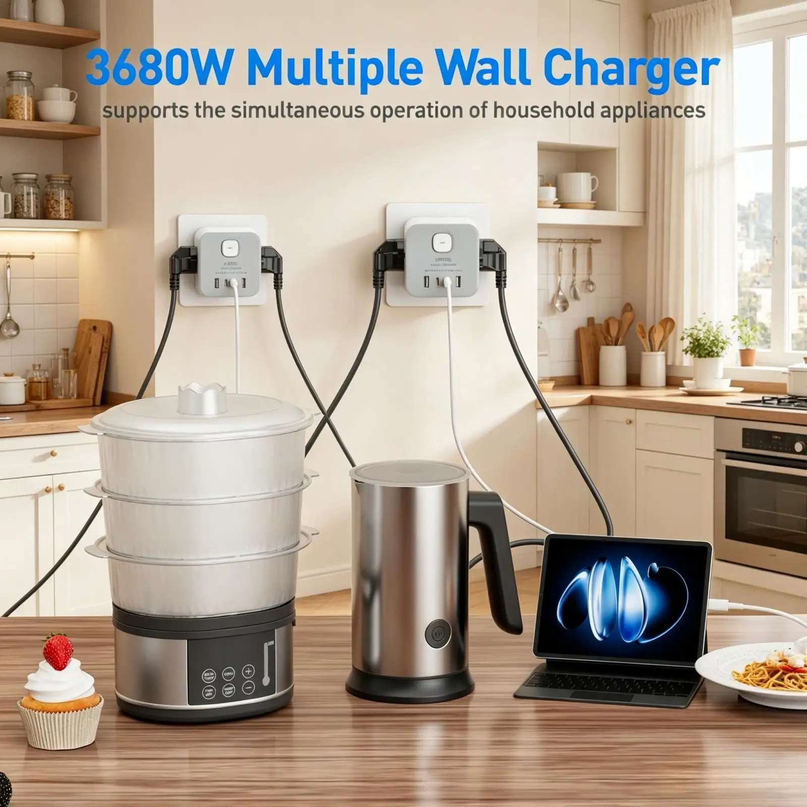 Universal Multi-Function Power Adapter with USB Ports - Compact Cube for International Travel and Home Use, White/Black