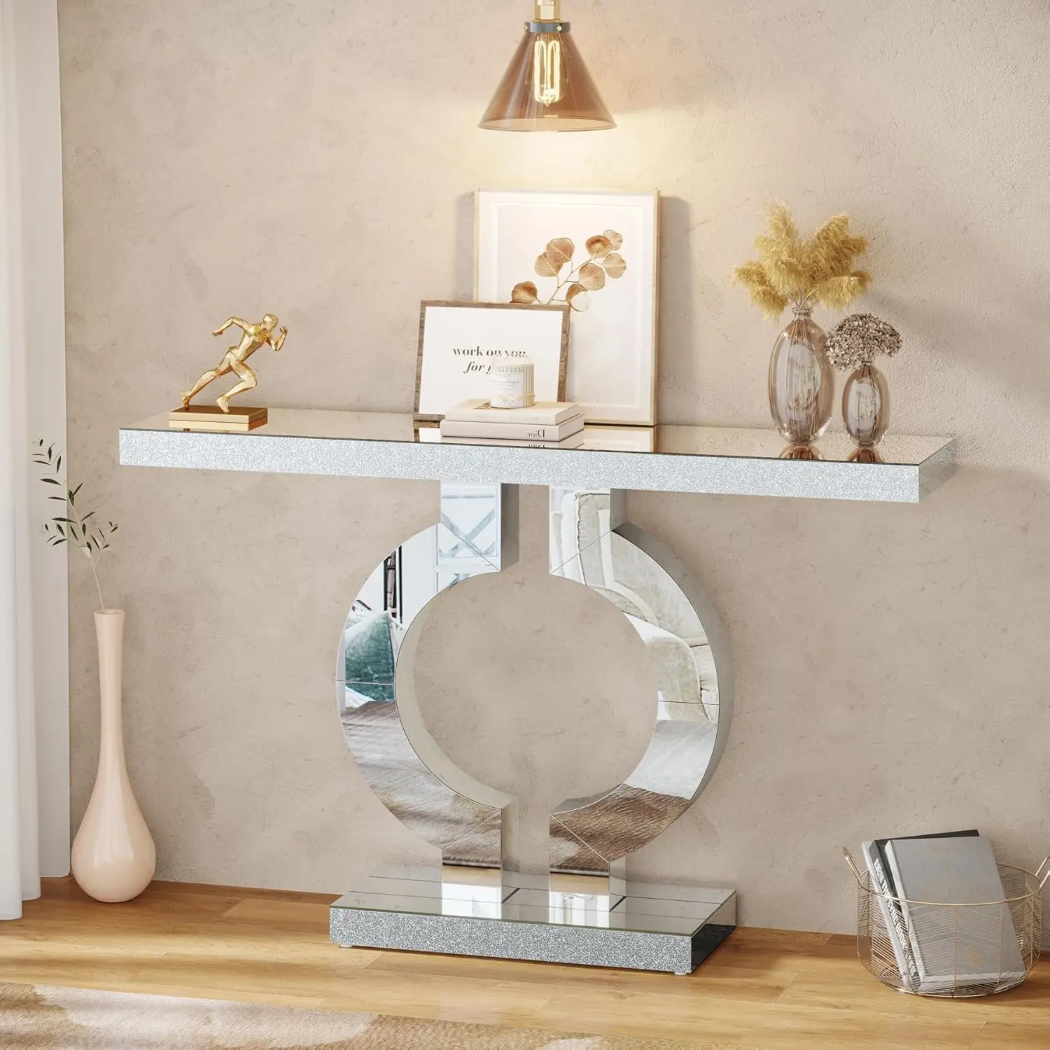 ORBION Silver Mirror Console Table - in room setting
