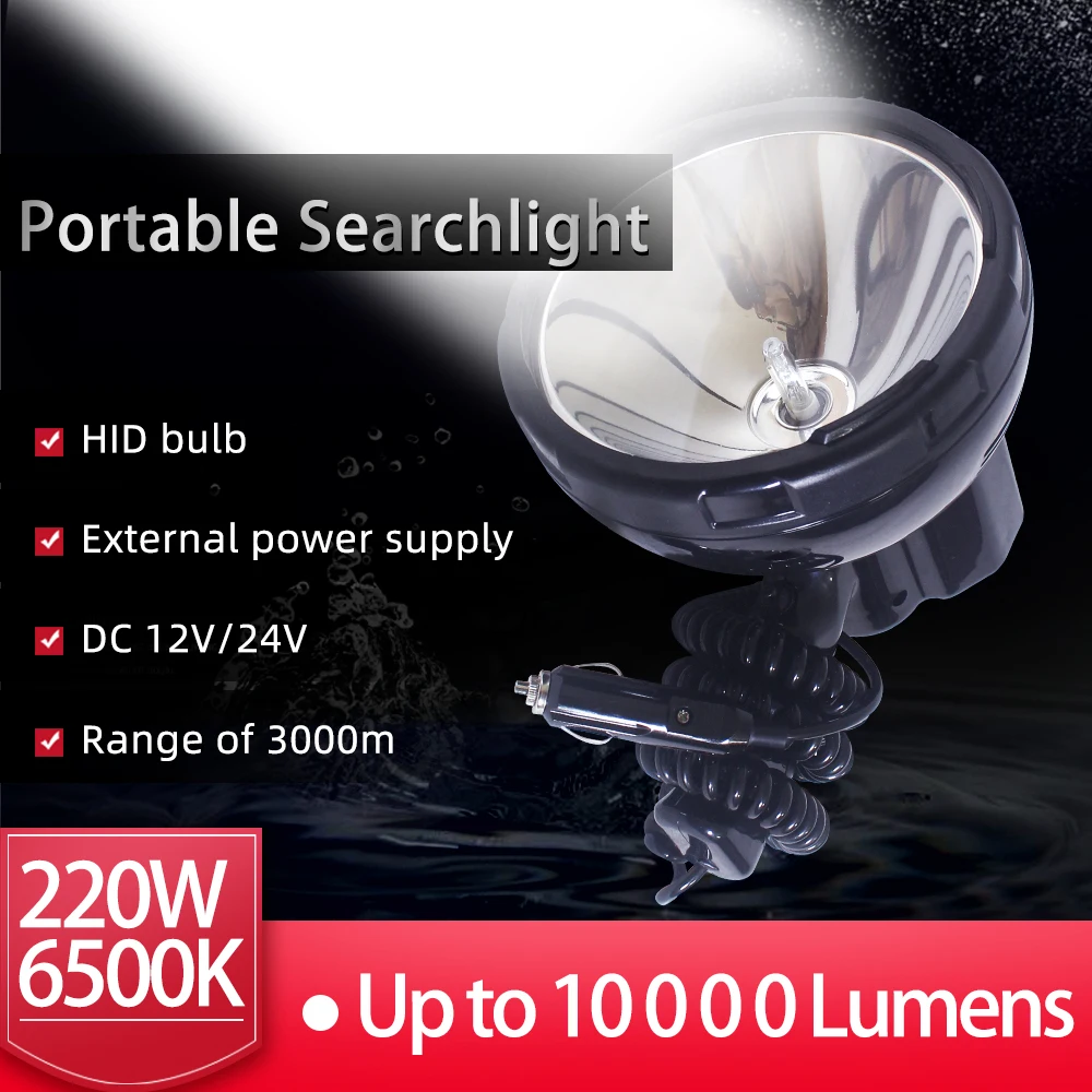 High Power Flashlight 220w 6500k 10000 Lumens Powerful Searchlight Hunting Spotlight 12v Portable Flashlight Camping  Fishing