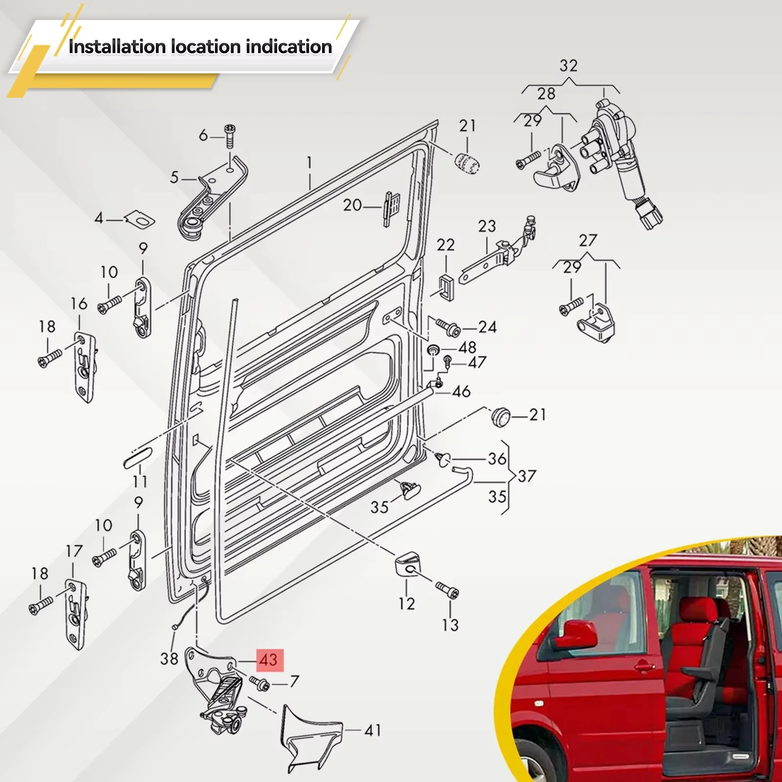 VW T5 트랜스포터 멀티밴 2003-2015 7H0843398 7H0843397 슬라이딩 도어 롤러 암 가이드 마운트 힌지 (하단 우측, 하단 좌측)
