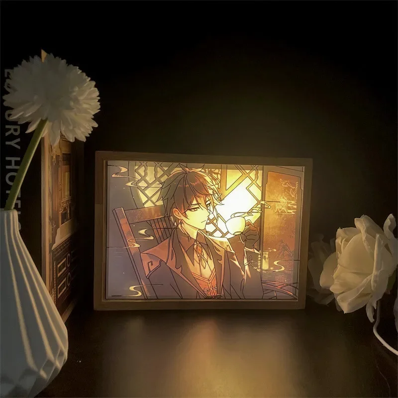 

Genshin Impact Figurines Sketching Art Lighting In Album Amazing Table Decorative Lamp Aesthetic LED Photo Frame Light Painting