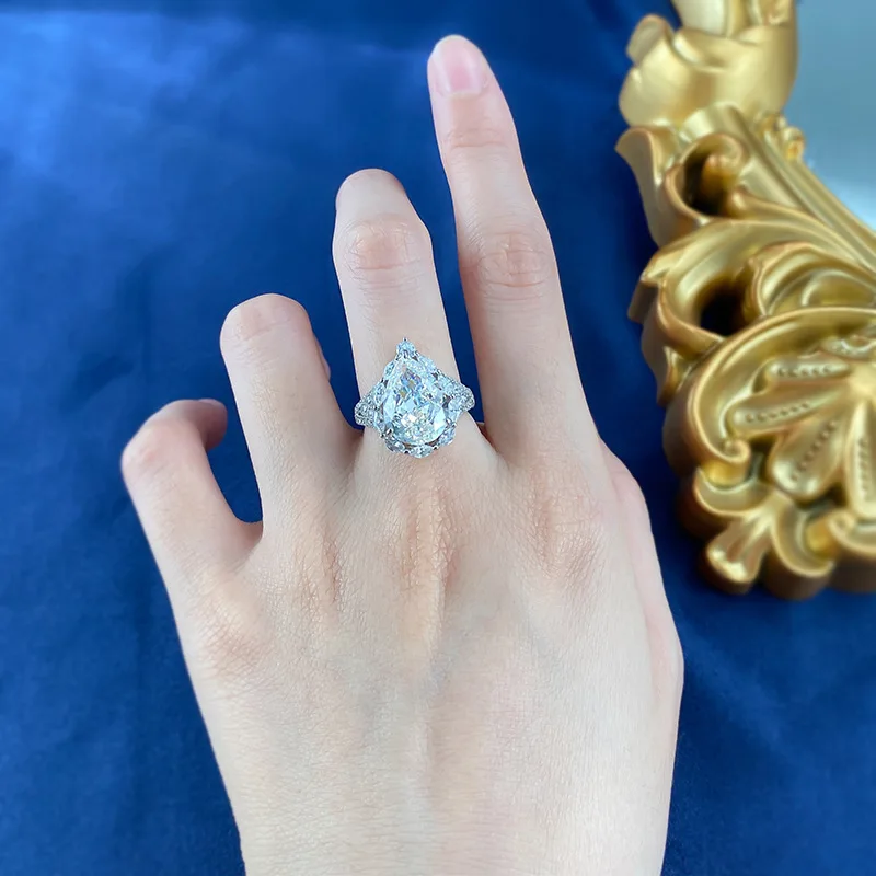 European and American New Imported High Carbon Diamond Simulated Diamond White G Color 10 * 14mm Pear shaped Large Water Drop Ri