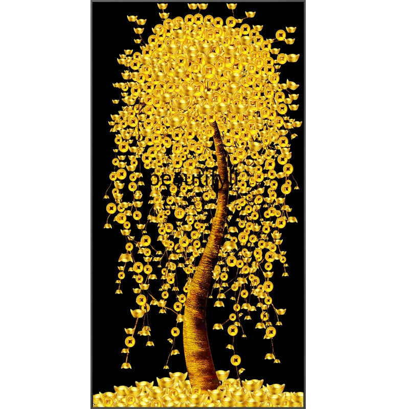 

HJ Decorative Painting Vertical Version Lucky Feng Shui Wall Painting Money Tree Entrance Painting