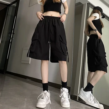 S-3Xl y2k Cargo Shorts Frauen Harajuku schwarz übergroße Shorts mit weitem Bein Sommer Streetwear Mode hohe Taille Baggy Short Pants neu — изображение 5
