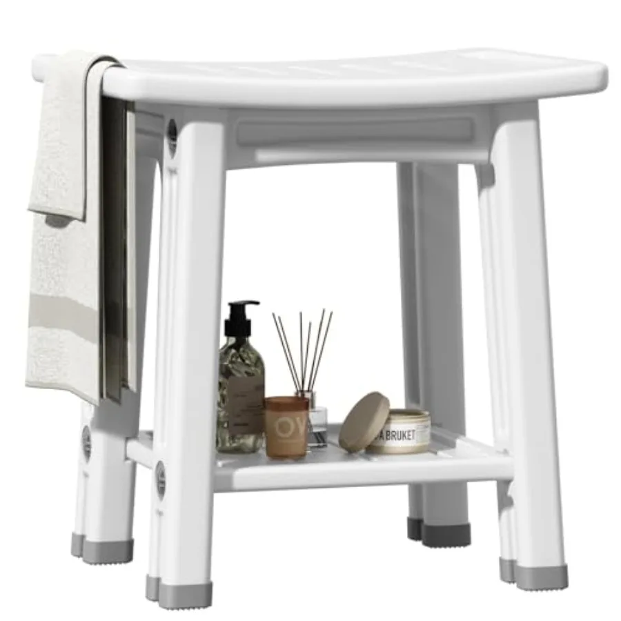 Shower Stool Non-Slip Shower Bench with Storage Shelf Waterproof Elderly and Disabled Shower Chair for Inside Shower