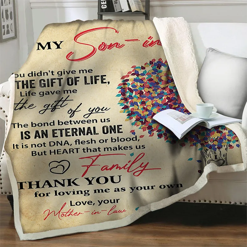 

To My Son From Mom Letter Print Bedspreads Family Gifts Plush Throw Blankets For Beds Sofa Soft Warm Fluffy Home Quilt Nap Cover