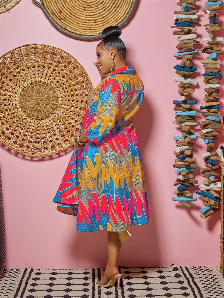 Wmstar Dresses for Women 2022 Fall Elegant Printed Sweet Maxi Shirt Dress Fashion Streetwear Big Hem Wholesale Dropshipping