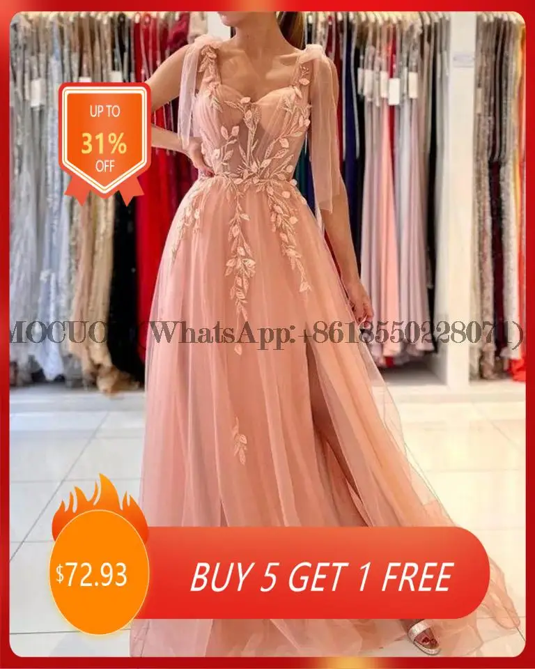 

Pink Prom Dresses For Women Vestidos De Fiesta Largos Elegantes De Gala A Line Tulle Appliqued Zipper Formal Party Gown