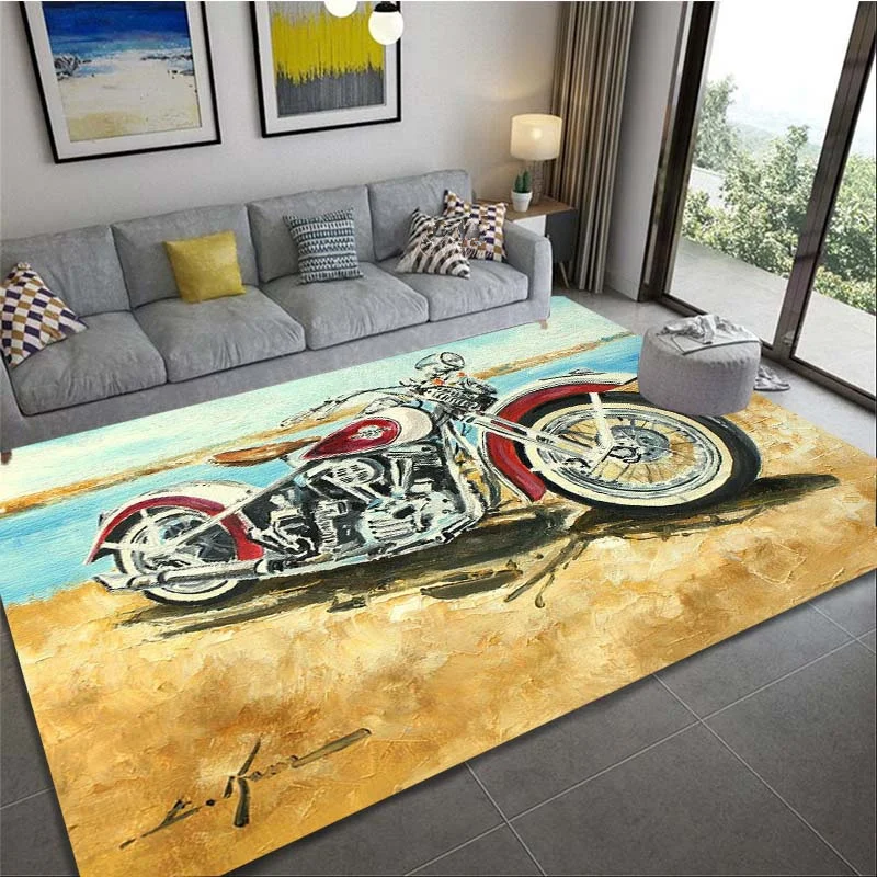 Tapis imprimé en 3D vintage pour garage de moto classique, salon, voiture  de course rétro, grand lea, décor à la maison, chambre à coucher, polymères  de sol coordonnants - AliExpress