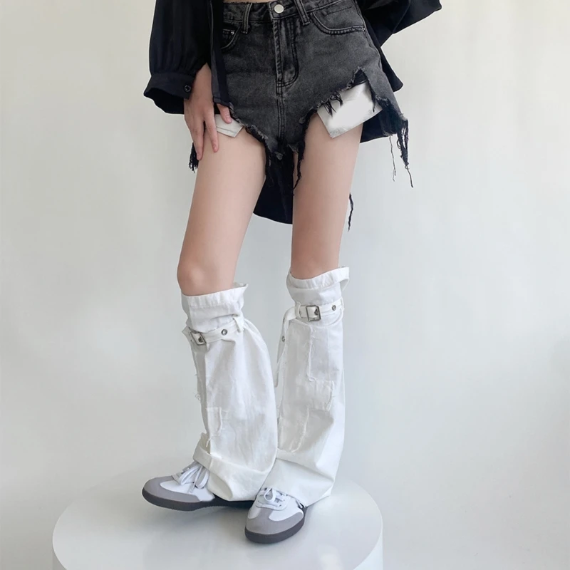 여성 귀여운 데님 레그 워머 하라주쿠 펑크 니 하이 레그 양말 프레피 스타킹