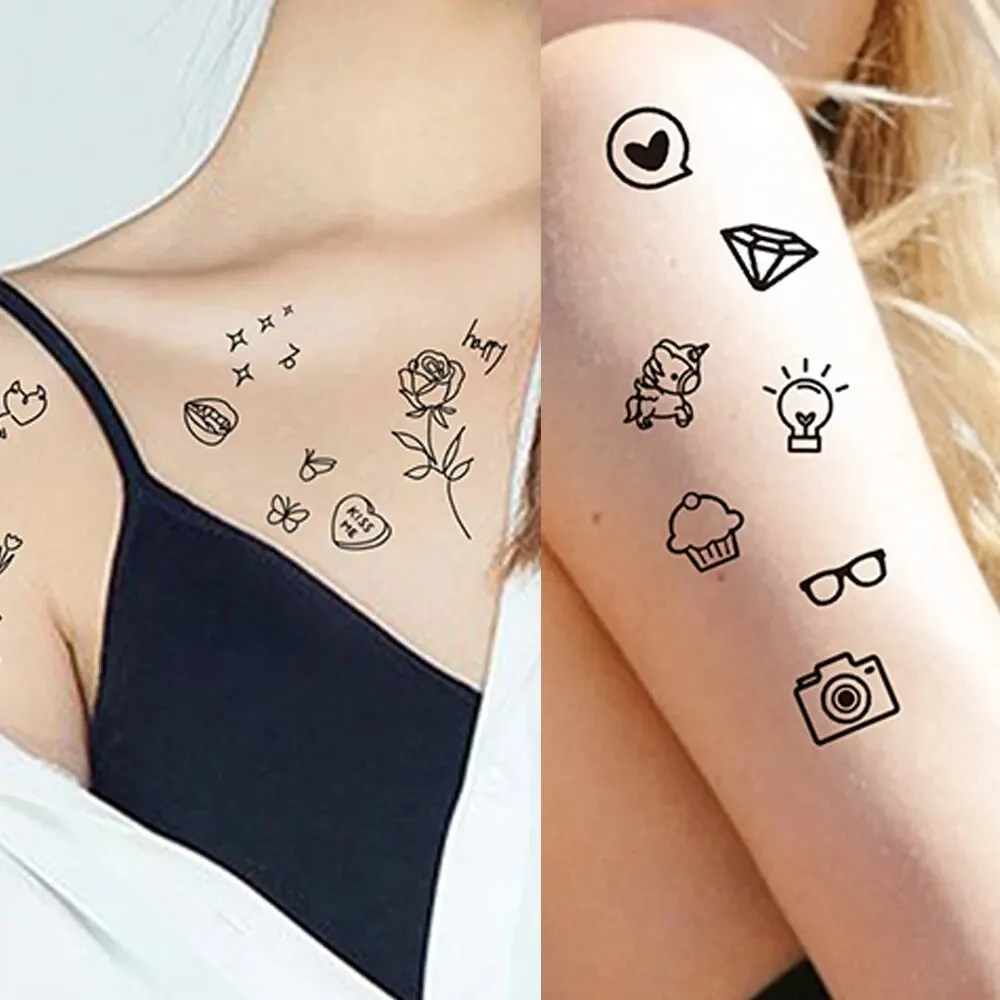 10pcs Waterproof Temporary Tattoo Sticker Love Emoticon Moon Sun Lines Skull Planet Tatto Wrist Fake Tattoos Body Art Women Men 3