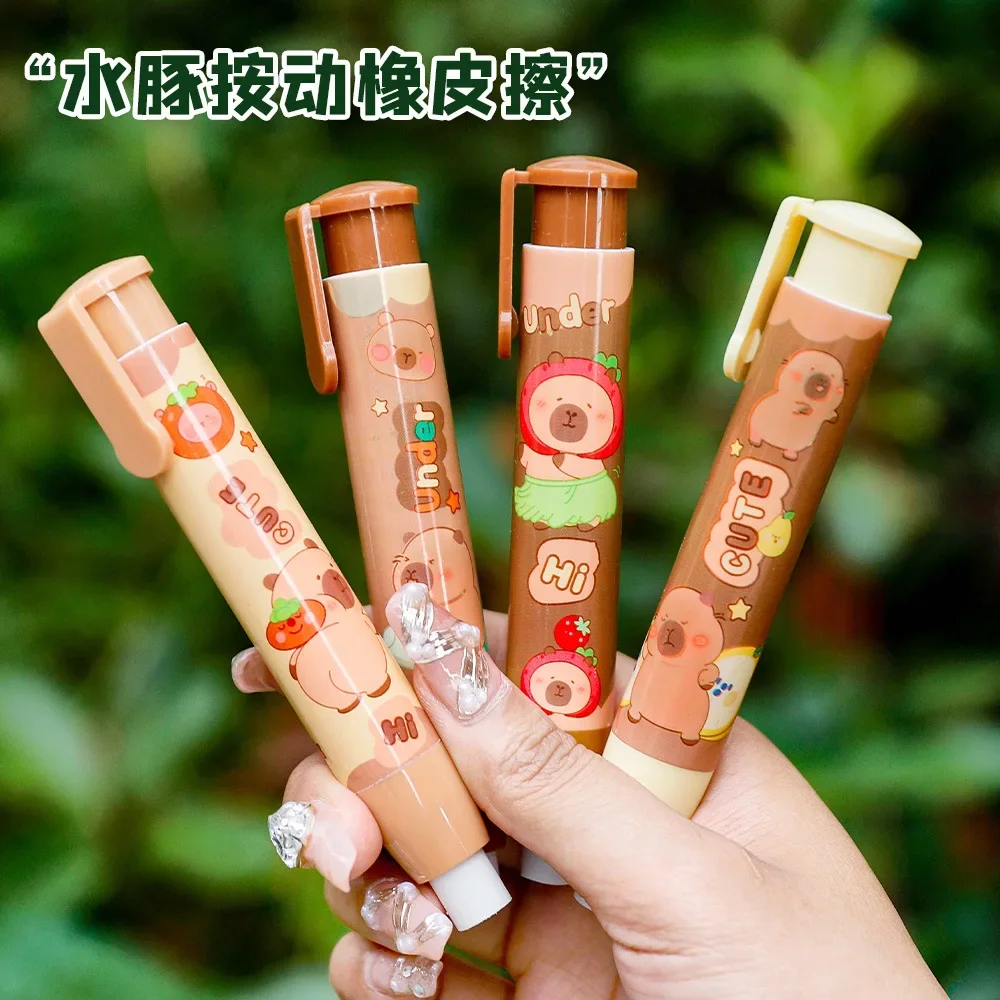 12 Pcs Wholesale Cute and Extendable Cartoon Otter Push-pull capybara Erasers for Students, No Trace for Learning Stationery 2