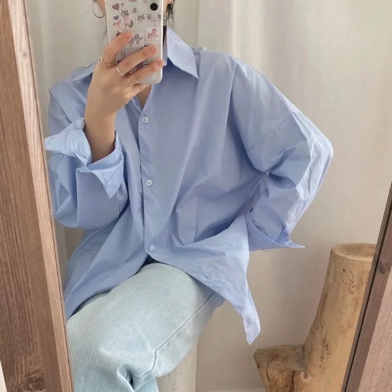 

EBAIHUI Women's Solid Color Shirt Fashion Versatile Ladies Long Sleeved Blouse Autumn Loose Outwear Sunscreen Blusas Pocket Top