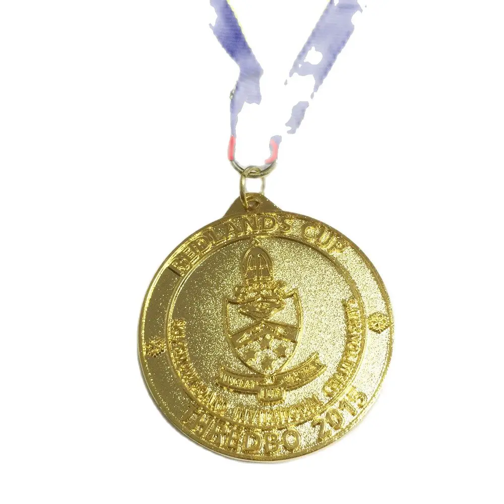 

customized two-side medal in 50mm diameter made in gold/silver/bronze finish attached with a ribbon/500pcs