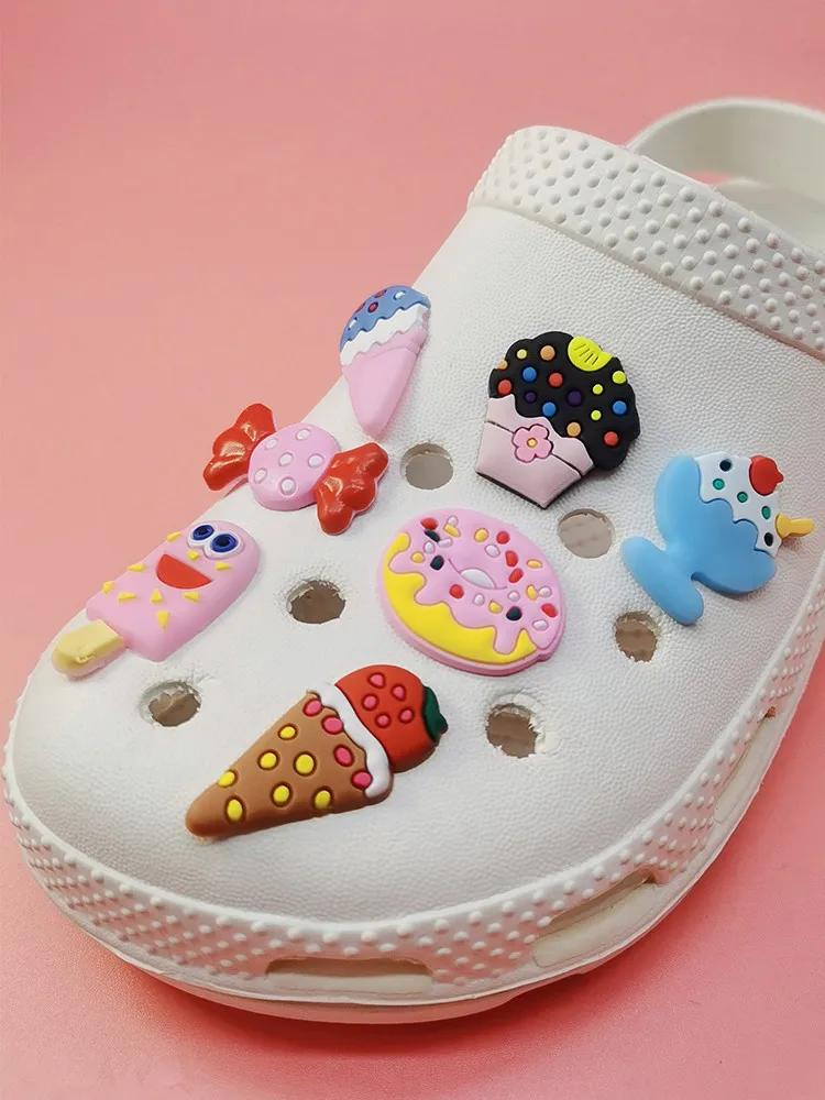 Kawaii Food Fries PVC Pins Croc Charms Designer Clog Shoe Accessories  Original Buckle Decorations Fit Wristbands Kids Party Gift