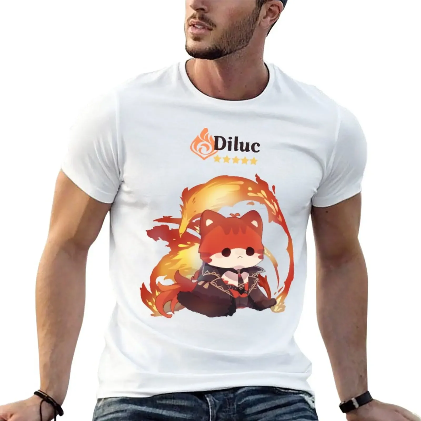 

Genshin Impact Diluc Kitty T-Shirt customizeds cute tops animal prinfor boys mens plain t shirts