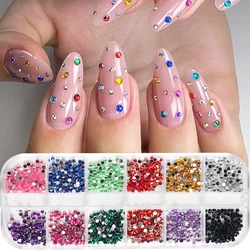 12 - Color Mini Crystal Nail Art Rhinestones - 2mm Flatback Gemstones for Versatile Jewelry and Nail Decorations (12ge -2mm Rhinestone)