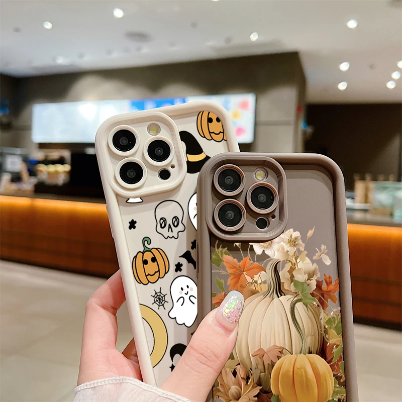 Halloween Pumpkin Ghost Design Soft Lanyard Rope Silicone Phone Case