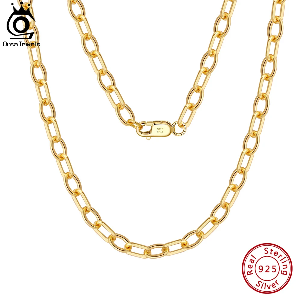 

ORSA JEWELS 14K Gold Plated 925 Sterling Silver 5mm*7mm PaperClip Chain Necklace for Women Fashion Basic Neck Chain Jewelry SC66