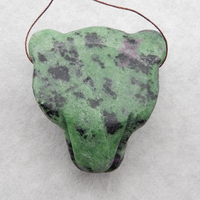 New Semiprecious Natural Stone Ruby And Zoisite Carved Bear Pendant Bead Fashion Jewelry Necklace Accessories 57x54x27mm 121g