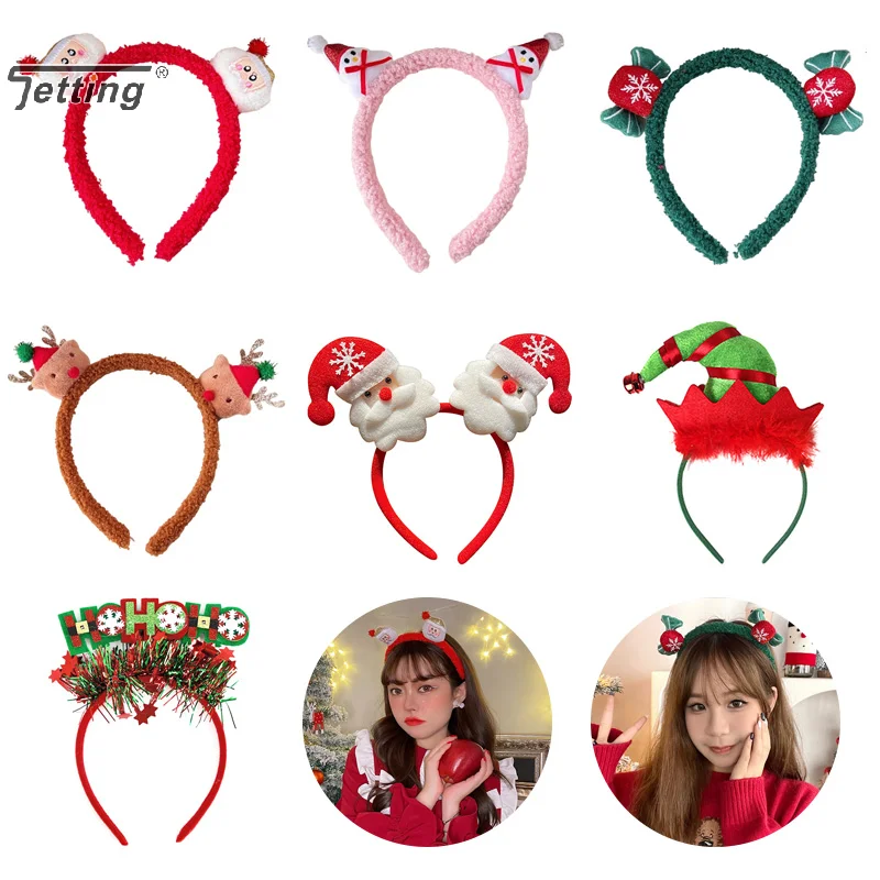 Kawaii Christmas Plush Head Band Cute Cartoon Santa Claus Antler Snowman Hair Hoops Christmas Party Hair Accessories Xmas Gifts