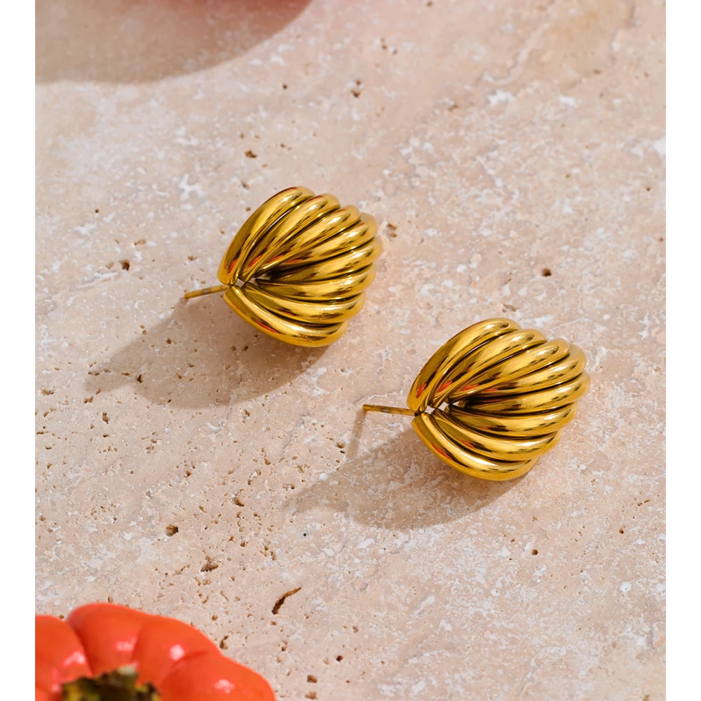 Yhpup Casting Stainless Steel Geometric Stud Earrings 18K Gold PVD Plated