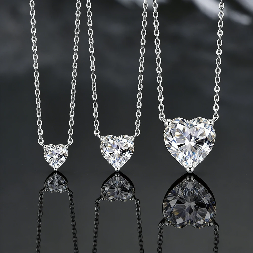 IOGOU 스위트 하트 컷 모이사나이트 다이아몬드 목걸이 2.0CT 1CT 0.5CT 솔리테어 펜던트 실버 925 GRA 인증 여성용 주얼리