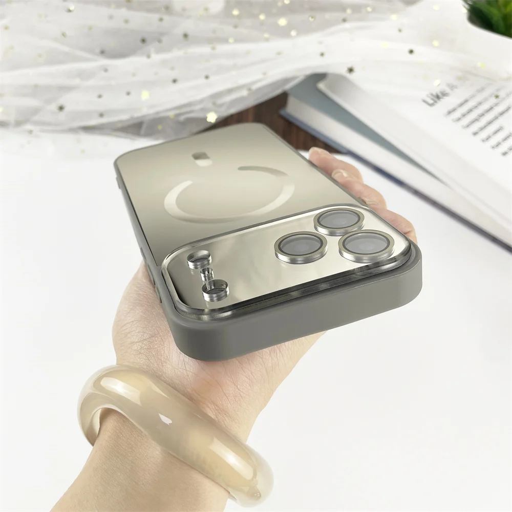 Luxury Laser Matte Glass Phone Case with Full Lens Protection and MagSafe Compatibility