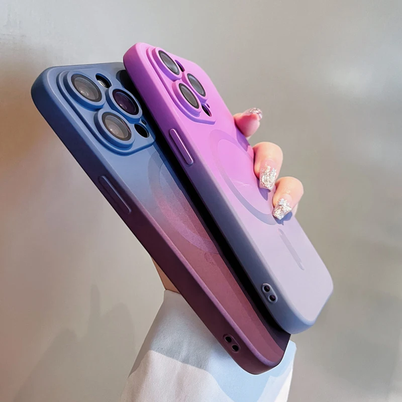 Luxury For Magsafe Gradient Silicone Multicolour Shockproof Case for iPhone17 16 15 14 13 12 11 Pro Max Wireless Charging Cover