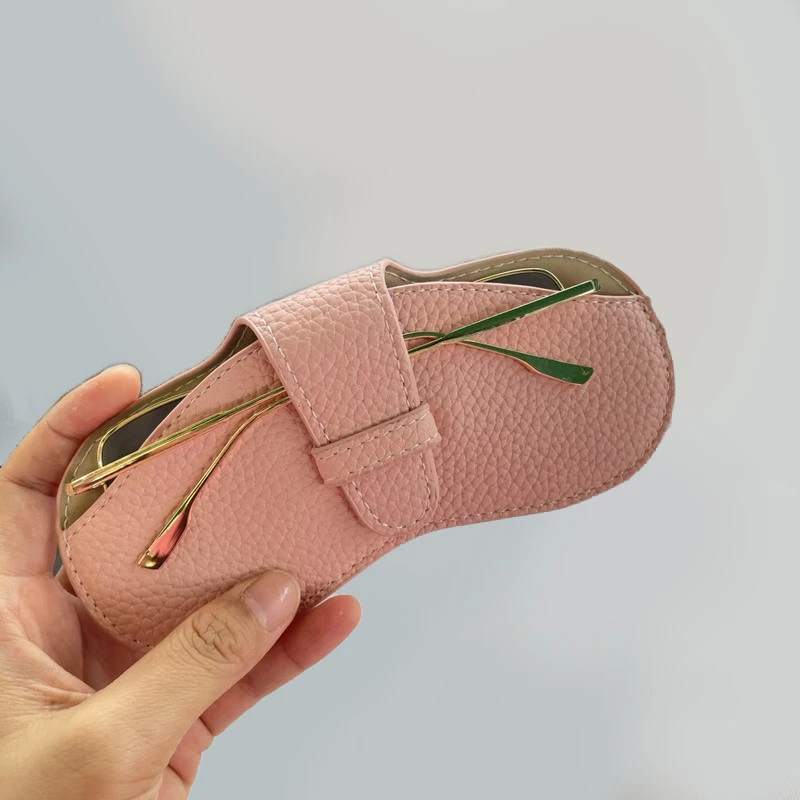 Estojo de óculos feminino couro macio saco de óculos moda portátil caixa de óculos de sol saco acessórios sólido protetor caso bolsa 5