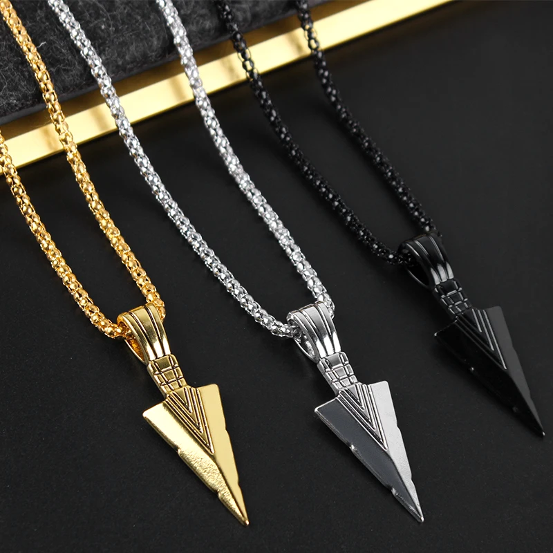 

2022 Fashion Jewelry Black Gold Silver Color Arrow Head Pendant Long Chain Necklaces for Men jeweley gift wholesale hot sale