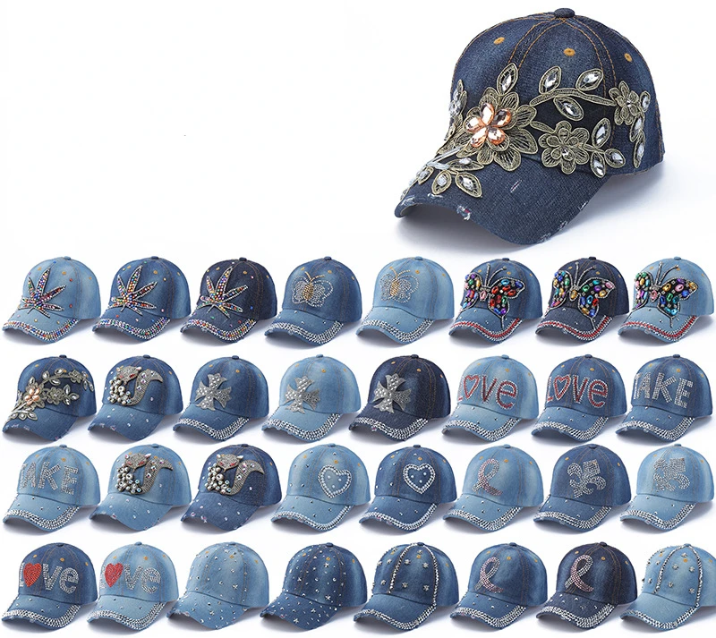 

Женская джинсовая бейсболка со стразами, Повседневная Бейсболка в стиле ретро, сезон весна-лето, Прямая поставка