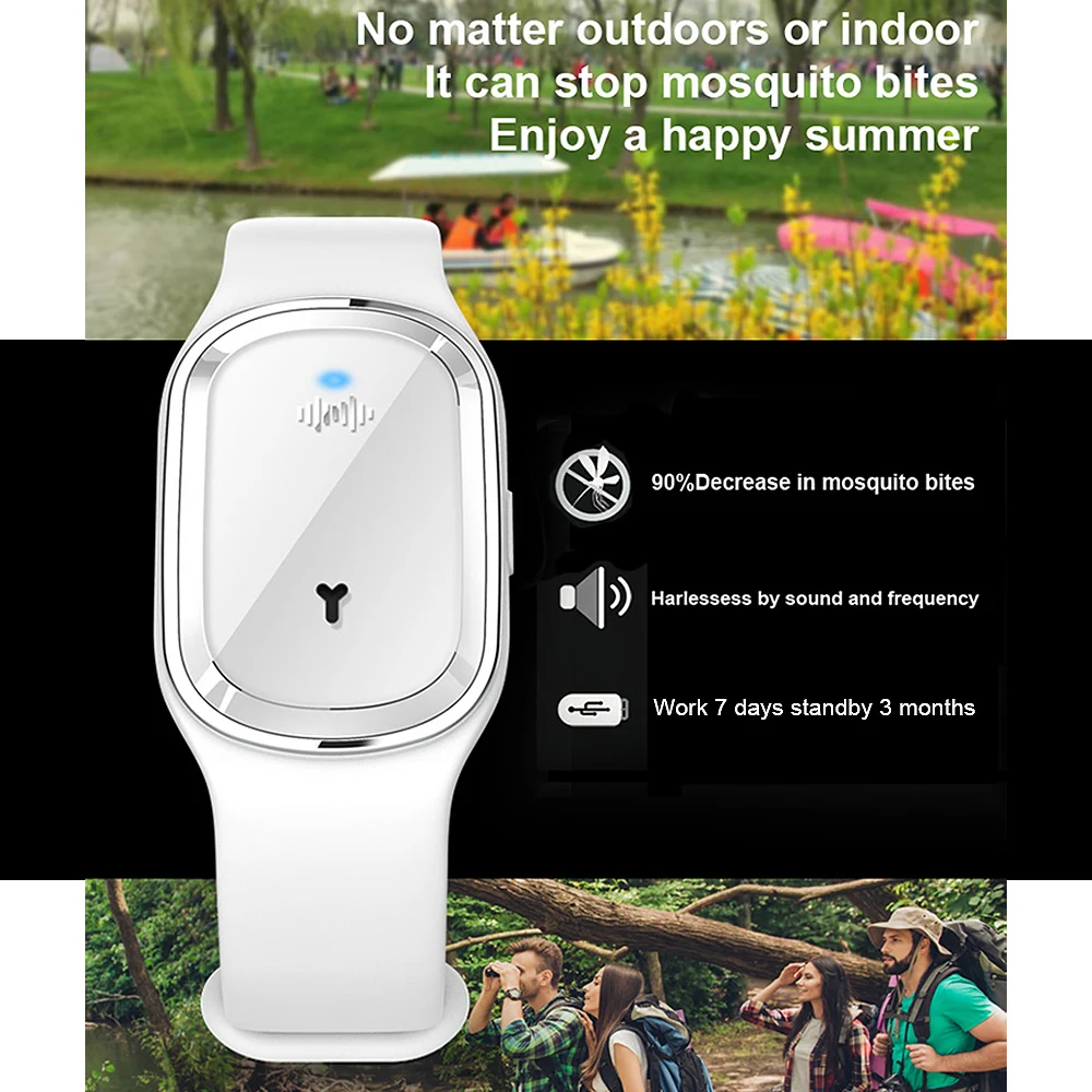 Ultrasonic Outdoor Mosquito Repeller Mosquito Repellent Bracelet  Bracelet Ultrasonic Anti-mosquitos Watch For Garden Can Charge