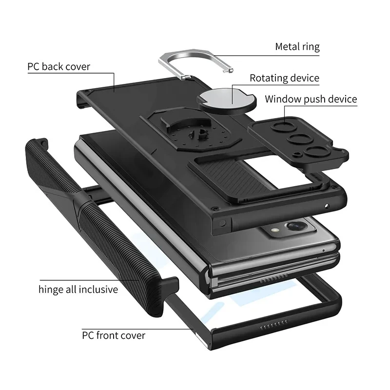 Magnetic Hinge Slide Lens Case For Samsung Galaxy Z Fold 2 Front Glass Film Ring Holder Hard Cover For Galaxy Z Fold2 Case