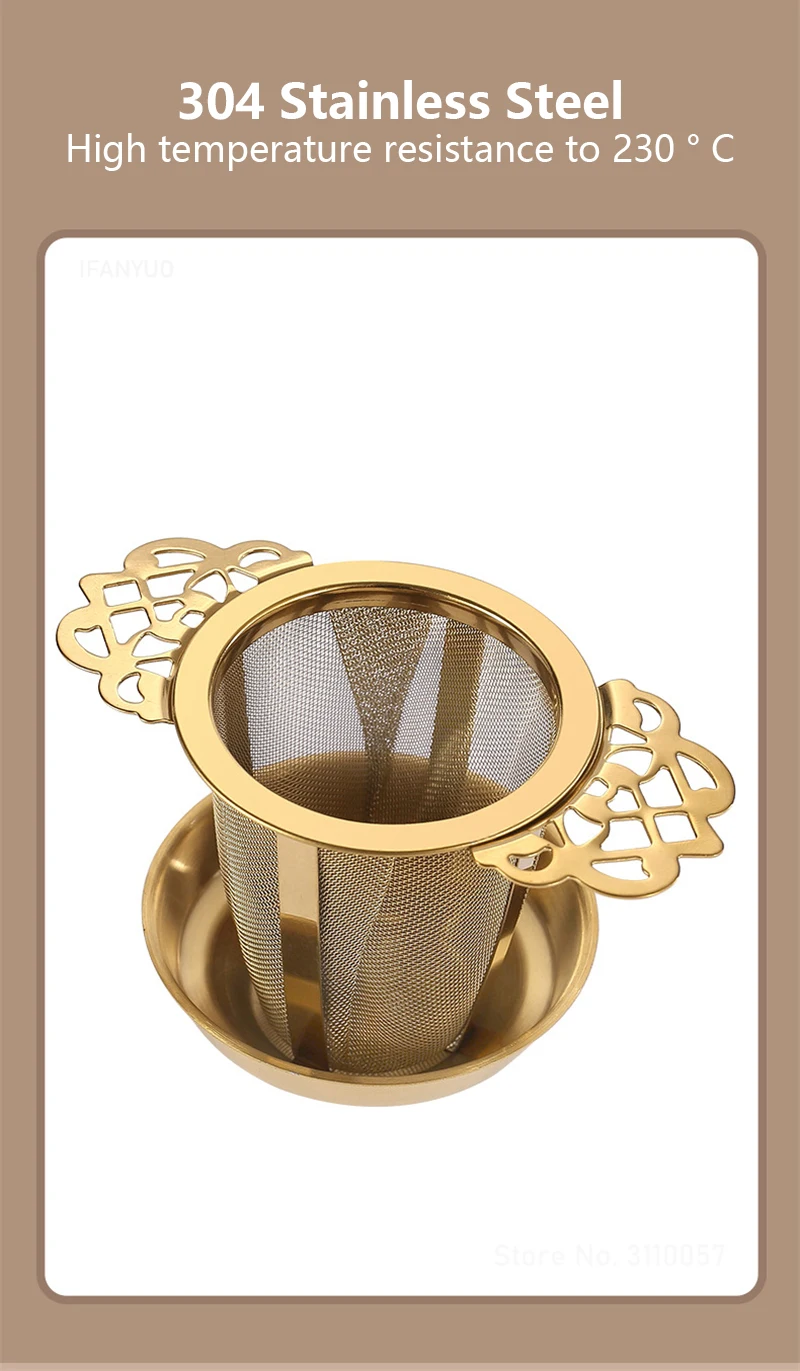 Description Picture 6 of itemDouble-layer Lace Tea Strainer Set with Tray Stainless Steel Filter Mesh Sieve Tea Drain Useful Infusers Kitchen Tools Teaware