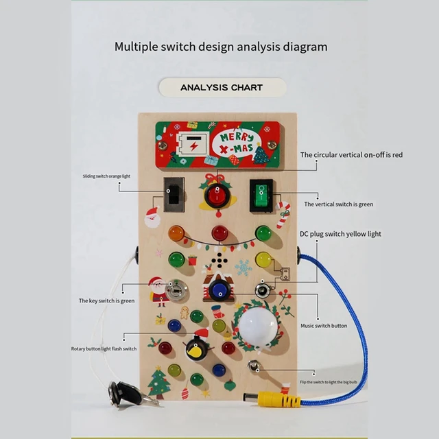 Madeira Sensorial Board for Children, LED Light, Switch Control Board, Atividades de Viagem, Jogos, Fino Acabamento, Durável, Ocupado 3