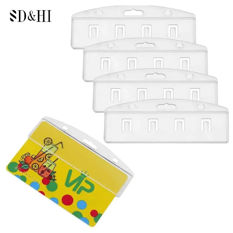 5pcs/pack Horizontal Half Card Badge Holder For Swipe ID Cards Frosted Rigid Plastic ID Card Holder