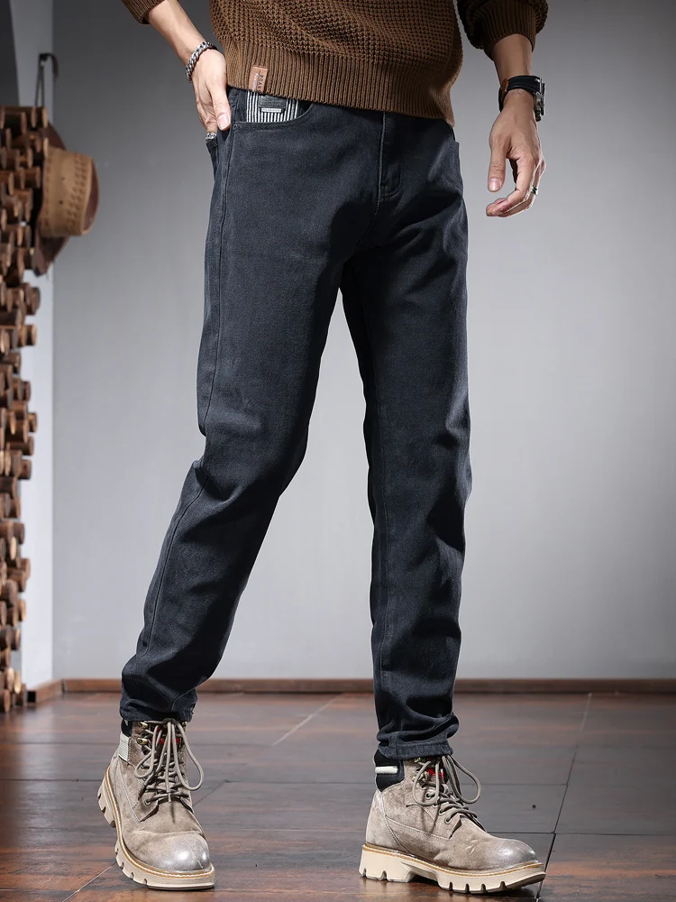 2023 Autumn Men Black Jeans Fashion Korean Style Slim Fit Straight Leg Denim Pants